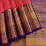 Pure Kanjivaram Silk Saree — Hot Pink With Royal Purple Zari Border & Geometric Pallu