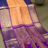 Peach Kanjivaram Silk Saree With Purple Zari-Woven Border & Paisley Pallu