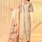 Off-White Floral Printed Kora Kurta Set