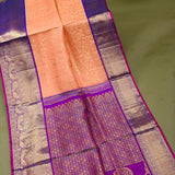 Peach Kanjivaram Silk Saree With Purple Zari-Woven Border & Paisley Pallu