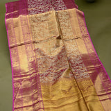 Gold Kanjivaram Silk Saree With Magenta Zari Woven Border