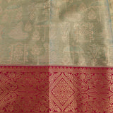 Pista Green And Pink Kanjivaram Silk Saree With Zari Paisley Border