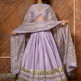 Lavender Cotton Lehenga With Gold Striped Border And Potli