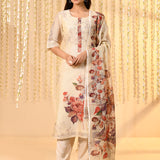 Off-White Floral Printed Kora Kurta Set