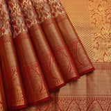 Rust Orange Kanjivaram Silk Saree With Maroon Border And Gold Zari Paisley Weave