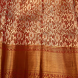 Rust Orange Kanjivaram Silk Saree With Maroon Border And Gold Zari Paisley Weave