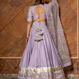 Lavender Cotton Lehenga With Gold Striped Border And Potli