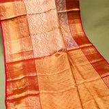 Silver & Red Kanjivaram Saree With Heavy Gold Zari Woven Border