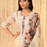 Off-White Floral Printed Kora Kurta Set