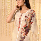 Off-White Floral Printed Kora Kurta Set