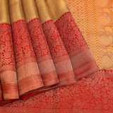 Golden Beige Kanjivaram Silk Saree With Red Woven Floral Border