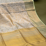 Silver-Gold Kanjivaram Silk Saree With Pista Green Border