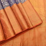 Navy Blue Kanjivaram Silk Saree With Gold Zari Border And Geometric Floral Weave