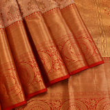 Gold Kanjivaram Silk Saree With Cream Floral Pallu And Red Zari Border