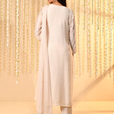 Off-White Embroidered Dupion Silk Kurta Set