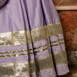 Lavender Cotton Lehenga With Gold Striped Border And Potli