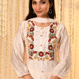 Off-White Embroidered Dupion Silk Kurta Set