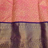 Pink Kanjivaram Silk Saree With Navy Blue Peacock Zari Border
