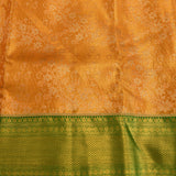 Pure Kanjivaram Silk Saree — Mango Yellow With Bottle Green Contrast Border & Dual-Tone Gold Zari Pallu