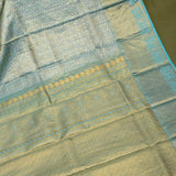 Gold Tissue Kanjivaram Silk Saree With Turquoise Woven Border