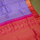 Lavender Purple Kanjivaram Silk Saree With Gold Zari Floral Butti Body & Contrast Red-Pink Heavy Zari Pallu