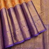 Mustard Orange Kanjivaram Silk Saree With Violet Woven Border