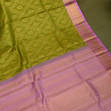 Olive Green And Pink Contrast Kanjivaram Silk Saree