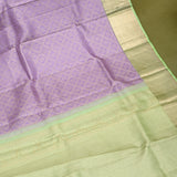 Lavender Kanjivaram Silk Saree With Gold Zari Border And Green Pallu