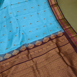 Sky Blue Gadwal Pattu Saree With Temple Border & Multicolour Striped Pallu