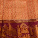 Orange Kanjivaram Silk Saree With Purple Pictorial Zari Border