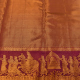 Orange Kanjivaram Silk Saree With Purple Pictorial Zari Border