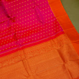 Pink Kanjivaram Silk Saree With Orange Zari Border