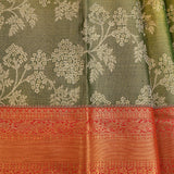 Olive Green Kanjivaram Silk Saree With Red-Gold Floral Border