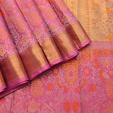 Magenta Pink Kanjivaram Silk Saree With Orange Peacock Pallu