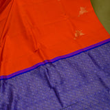 Vibrant Orange And Royal Blue Peacock Kanchipuram Saree