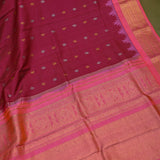 Maroon Gadwal Pattu Silk Saree With Pink Zari Border