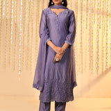 Heather Purple Embroidered Dupion Silk Kurta Set