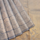 Grey-Gold Tissue Kanjivaram Silk Saree With Floral Rosette Zari Weave