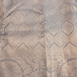 Grey-Gold Tissue Kanjivaram Silk Saree With Floral Rosette Zari Weave