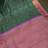 Green And Pink Kanjivaram Silk Saree With Silver Shikargah Weave And Gold Zari Border