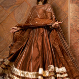 Copper Brown Cotton Lehenga With Metallic Striped Border