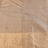 Sophisticated Earthy Brown & Gold Handwoven Kanjivaram Silk Saree With Traditional Jaal & Butti Work