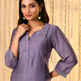 Heather Purple Embroidered Dupion Silk Kurta Set