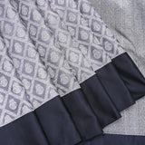 Grey Kanjivaram Silk Saree With Silver Zari Checks & Black Contrast Border