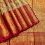 Contemporary Pale Champagne And Crimson Kanjivaram Silk Saree