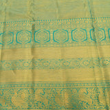 Pure Kanjivaram Silk Saree — Orange With Teal Contrast Border & Antique Gold Zari Pallu