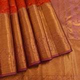 Red Kanjivaram Silk Saree With Gold Border And Lavender Pallu