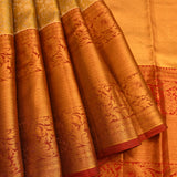 Yellow Kanjivaram Silk Saree With Gold Floral Zari Border