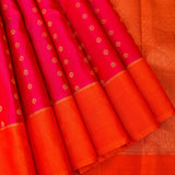 Pink Kanjivaram Silk Saree With Orange Zari Border