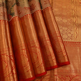 Orange Kanjivaram Silk Saree With Multicolor Floral Pallu And Red Zari Border